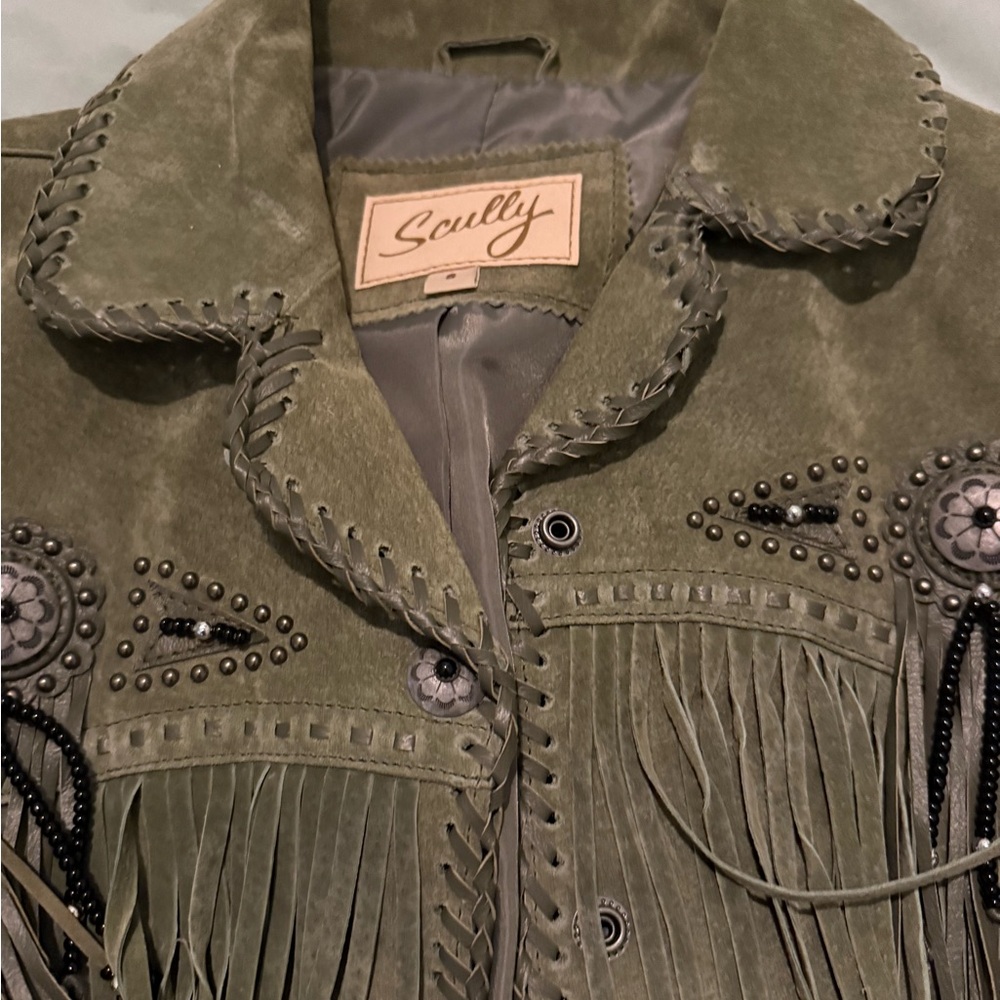 Scully Olive Suede Jacket with Fringe and Studs - Picture 3 of 3